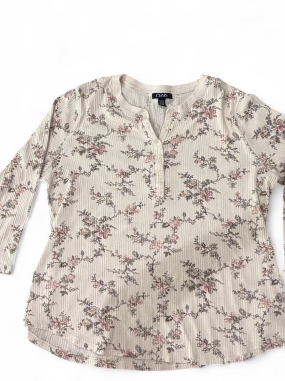 Chaps Floral Ribbed Top in Cream & Pink Size XL Like New